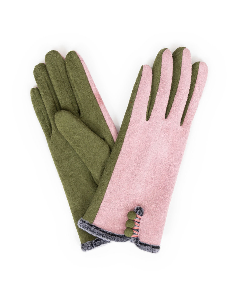 Powder Amanda Faux Suede Gloves - Pink/Moss Green - Gifted Boston Spa