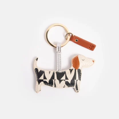 Caroline Gardener Mono Checkmate Print Sausage Dog Keyring